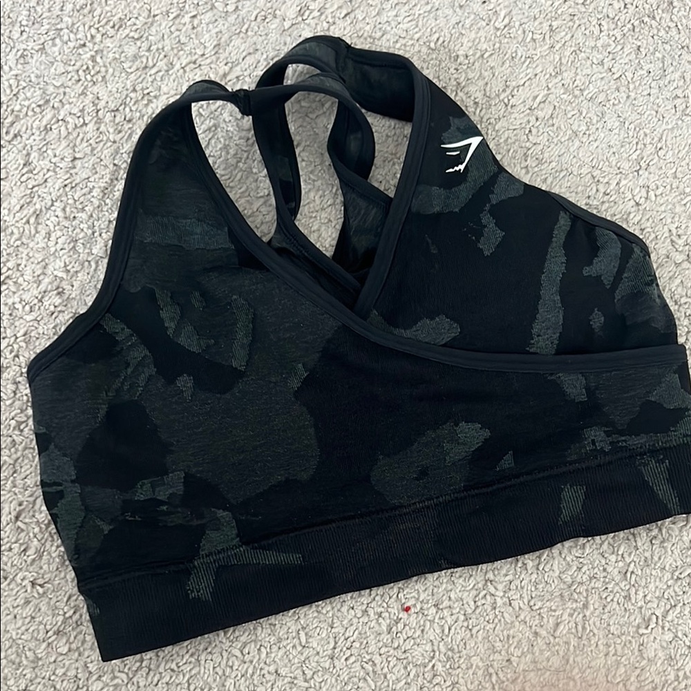 Gymshark Black Sports Bra with Racerback Design and Stretchy Fabric